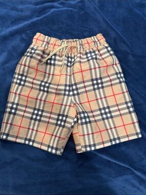 Burberry Beige Plaid Elastic-Waist Kids Shorts with Red Accents